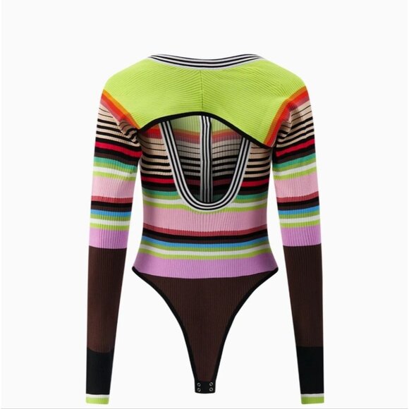 CHRISTOPHER JOHN ROGERS | Racer Front Bodysuit with Bolero stripes sz L - Picture 2 of 10